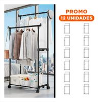 Pack12 Estante Doble de Ropa Negro Funcional y Resistente para Tu Vestidor