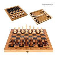 Ajedrez de Madera 3 en 1 con Damas y Backgammon - Mediano 39cm