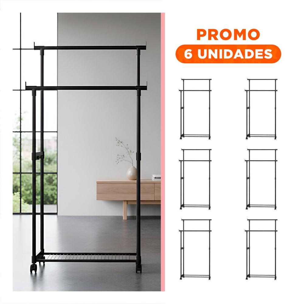 Pack6 Rack Doble de Ropa Negro Moderno y Duradero para Organizar Ropa Y Regalo Sticker