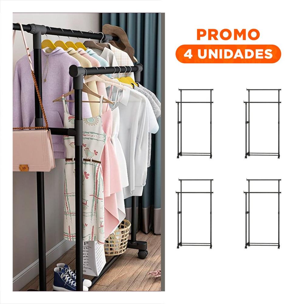 Pack4 Barra Colgador Doble de Ropa Negro Duradera y Versatil para Organizar la Ropa