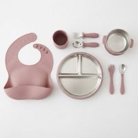 Set de Alimentación de Acero y Silicona 8 Piezas Palo Rosa