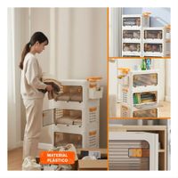 Mueble Cerrado con Cajones 3 Niveles Beige con Asa Naranja para Hogar Y Ligas Regalo