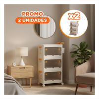 Pack2 Carrito con Cajones Cerrado 3 Niveles Beige Asa Naranja para Cocina Hogar