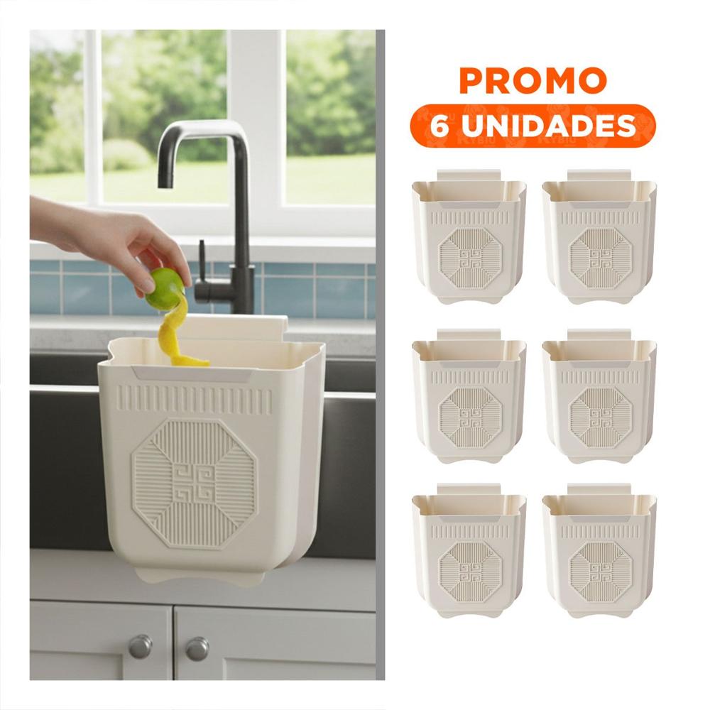 Pack6 Basurero Plegable Puerta 26x25.5x15.5cm Plomo y Crema para Cocina