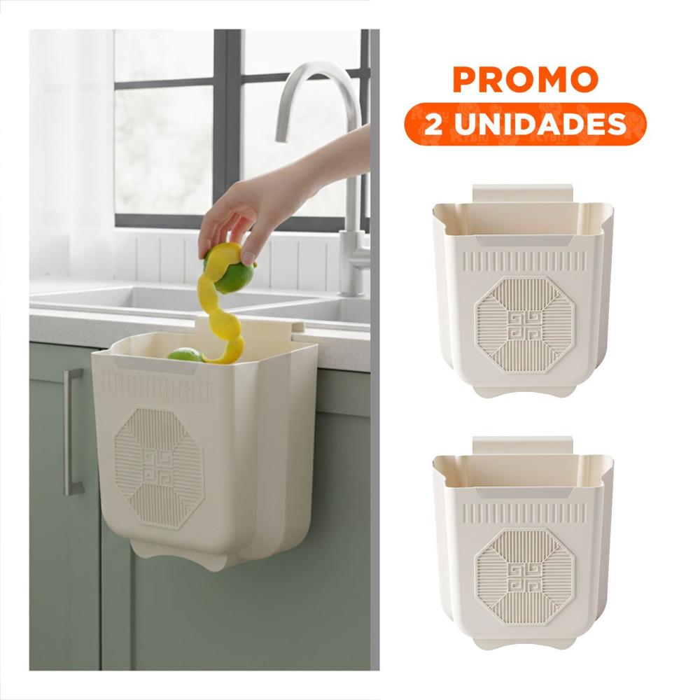 Pack2 Basurero Plegable para Puerta 26x25.5x1.5.5cm Crema y Plomo para Cocina Y Papel Regalo
