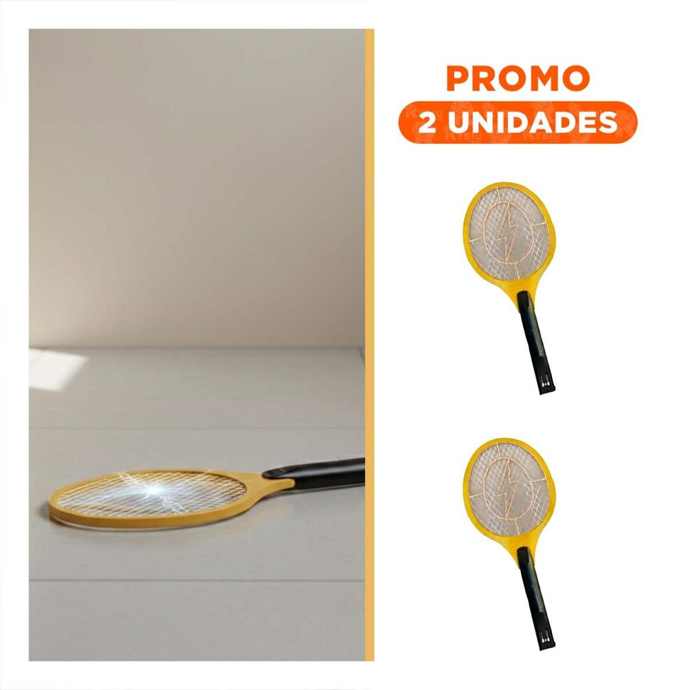 Pack2 Matamoscas Electrico Anaranjado con Mango Negro para Casa y Uso Diario YRegalo Sticker