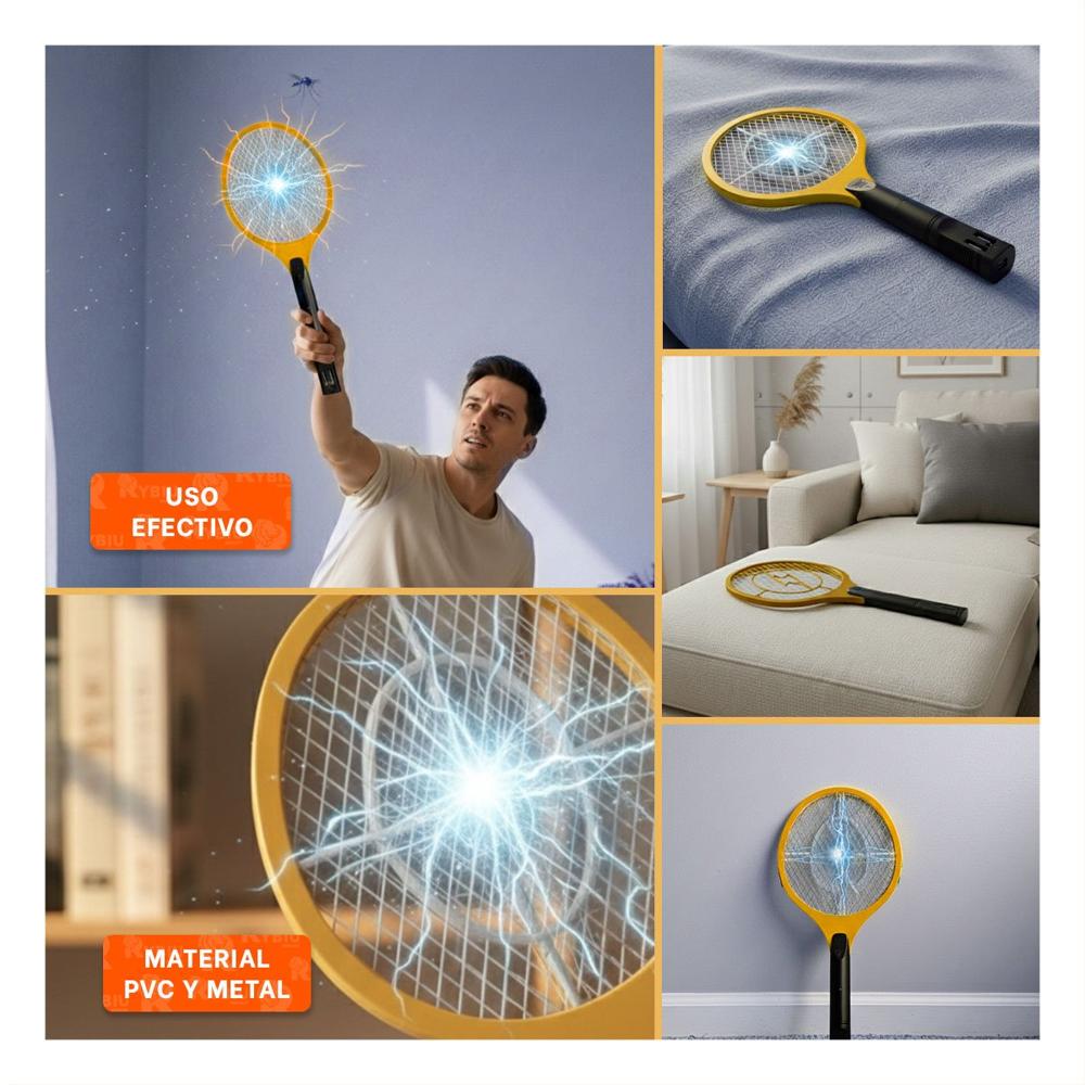 Raqueta Electrica Anaranjado Mango Negro para Casa y Eliminacion Mosquitos Y Ligas Regalo