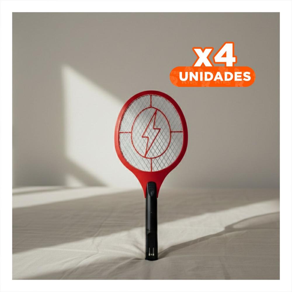 Pack4 Raqueta Mosquitera Rojo con Mango Negro para Hogar y Uso en Interiores Y Regalo Sticker