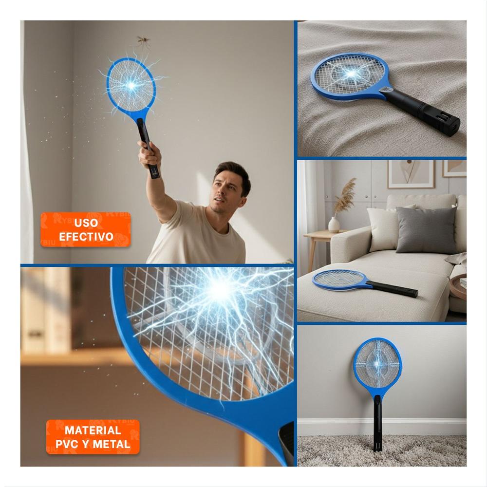 Raqueta Electrica Azul con Mango Negro para Casa y Eliminacion de Insectos YLigas Regalo