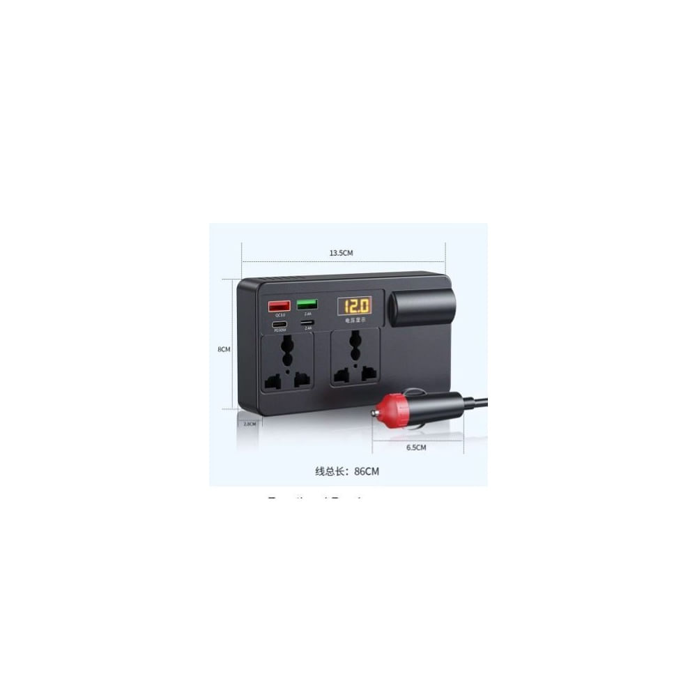 Inversor de coche con detección de voltaje QC 3.0 DC 12V-24V a AC 220V