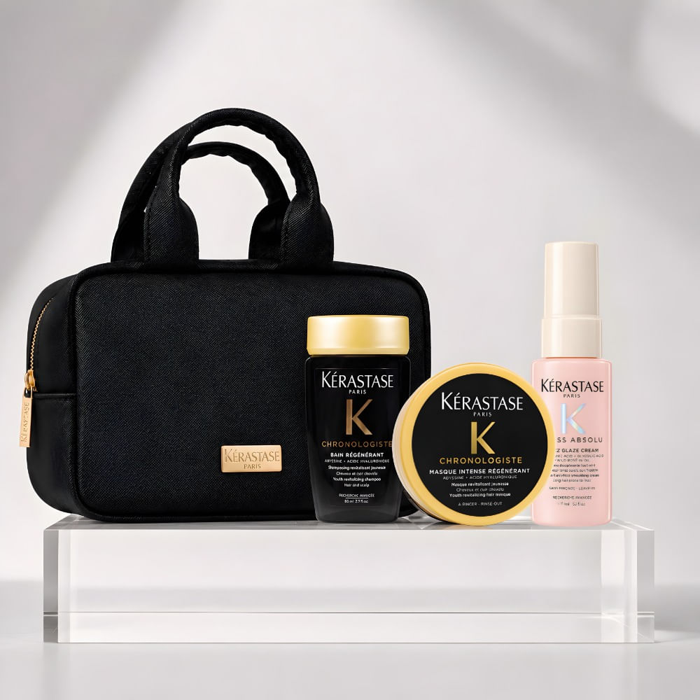 Kerastase Travel Size Pack Mascarilla 75ml Crema de Peinar 45ml Shampoo 80ml Bolso