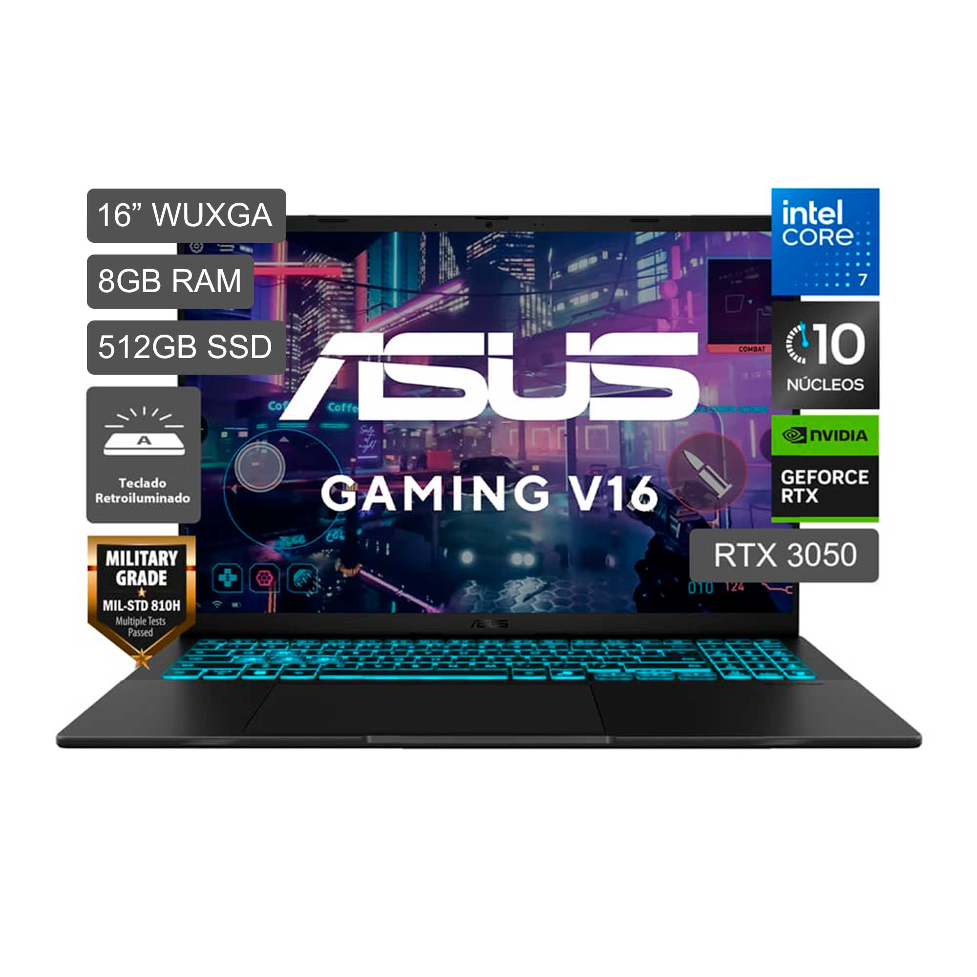 Laptop ASUS Gaming V16 16'' Intel core 7 (serie 200) 8GB 512GB SSD RTX3050 V3607VJ-TK286W
