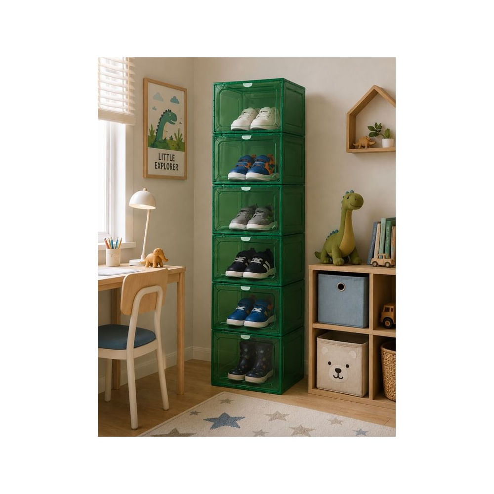 Zapatero Organizador de Plástico Duro con puertas imantadas 6 Niveles Verde Verde