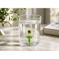 Set de 4 Vasos 3D Girasol de Vidrio Borosilicato 350 ml