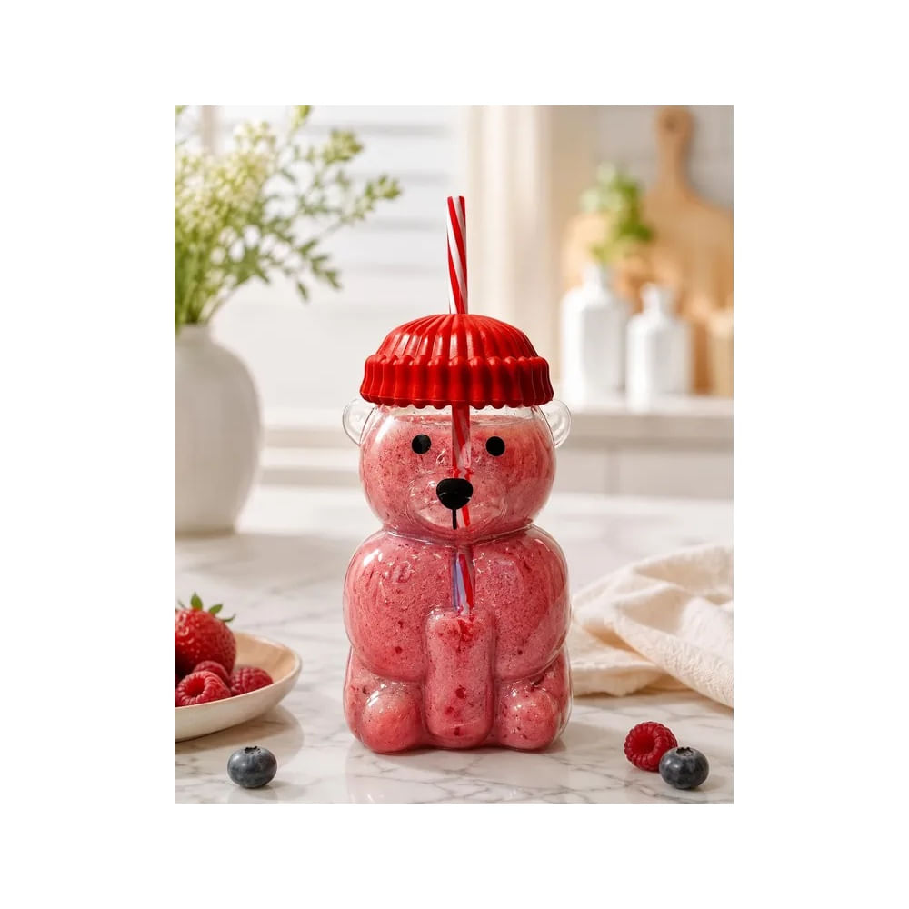 Tomatodo Oso Rojo de Vidrio Borosilicato con Sorbete – 650 ml Rojo