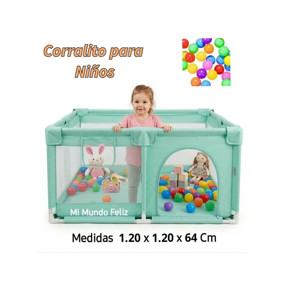 Corral Para Bebe Niños Cuadrado Entrada Lateral Aqua