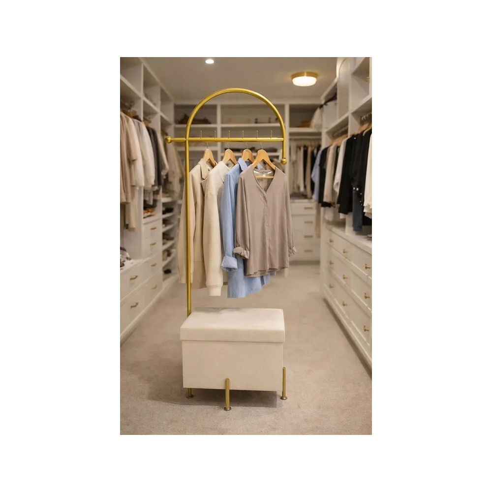 PERCHERO GLAM CON ASIENTO BAÚL INTERNO Oro