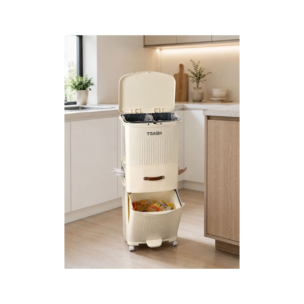 Tacho de Basura Multifuncional de 3 Niveles con Tapa Touch, Pedal y Ruedas Giratorias Incoloro