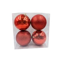 Set X4 Bolas Rojo (2 Brillo 2 Glitter) 10 Cm
