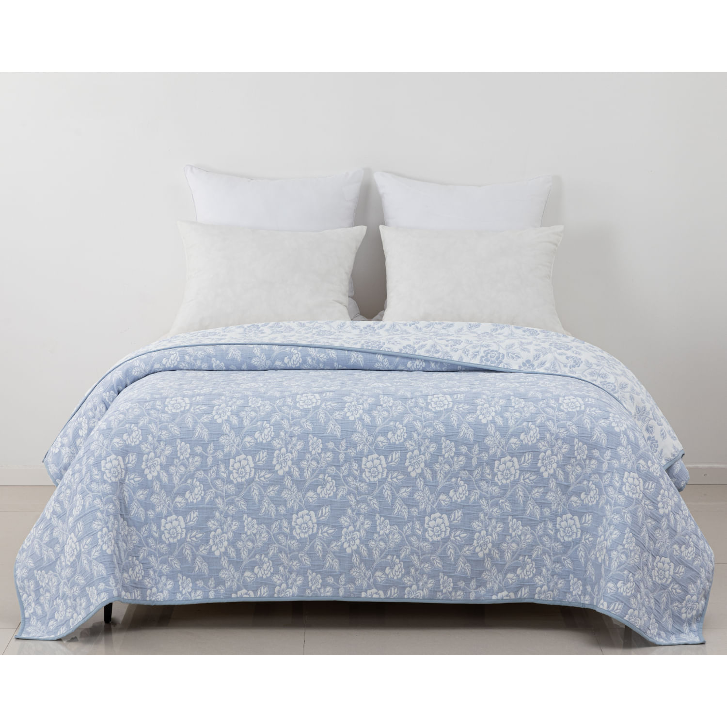 Cubrecama Jacquard Flores Azul Pv27 King