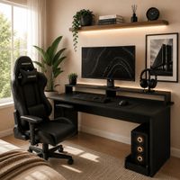 Escritorio Gamer Moderno Negro Soporte Para Pc Y Monitores