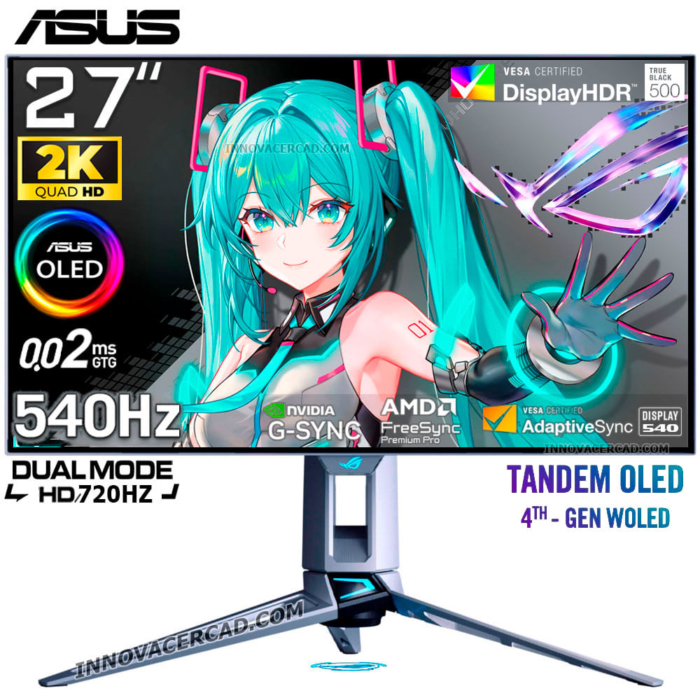 Monitor ASUS ROG SWIFT OLED PG27AQWP-W 26.5 QHD 2560x1440 DUAL MODE 540HZ HD 720HZ 0.02MS G-SYNC.