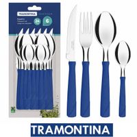 Juego de Cubiertos Tramontina 24 Pzas Azul Láminas de Acero Inoxidable y Mangos de Polipropileno