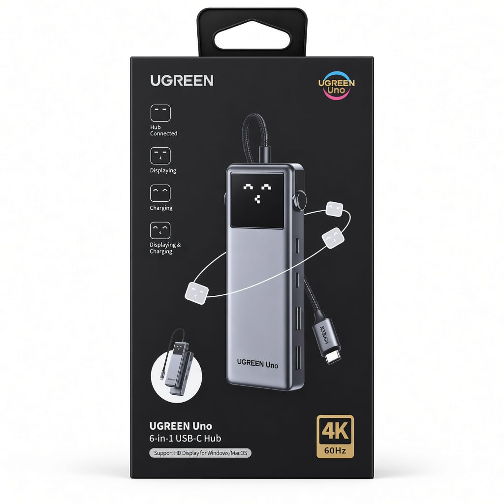 Hub USB-C 6 en 1 UGREEN Uno 35998 HDMI 4K60Hz PD 100W 10Gbps - Diseño Robot Emojis Gris