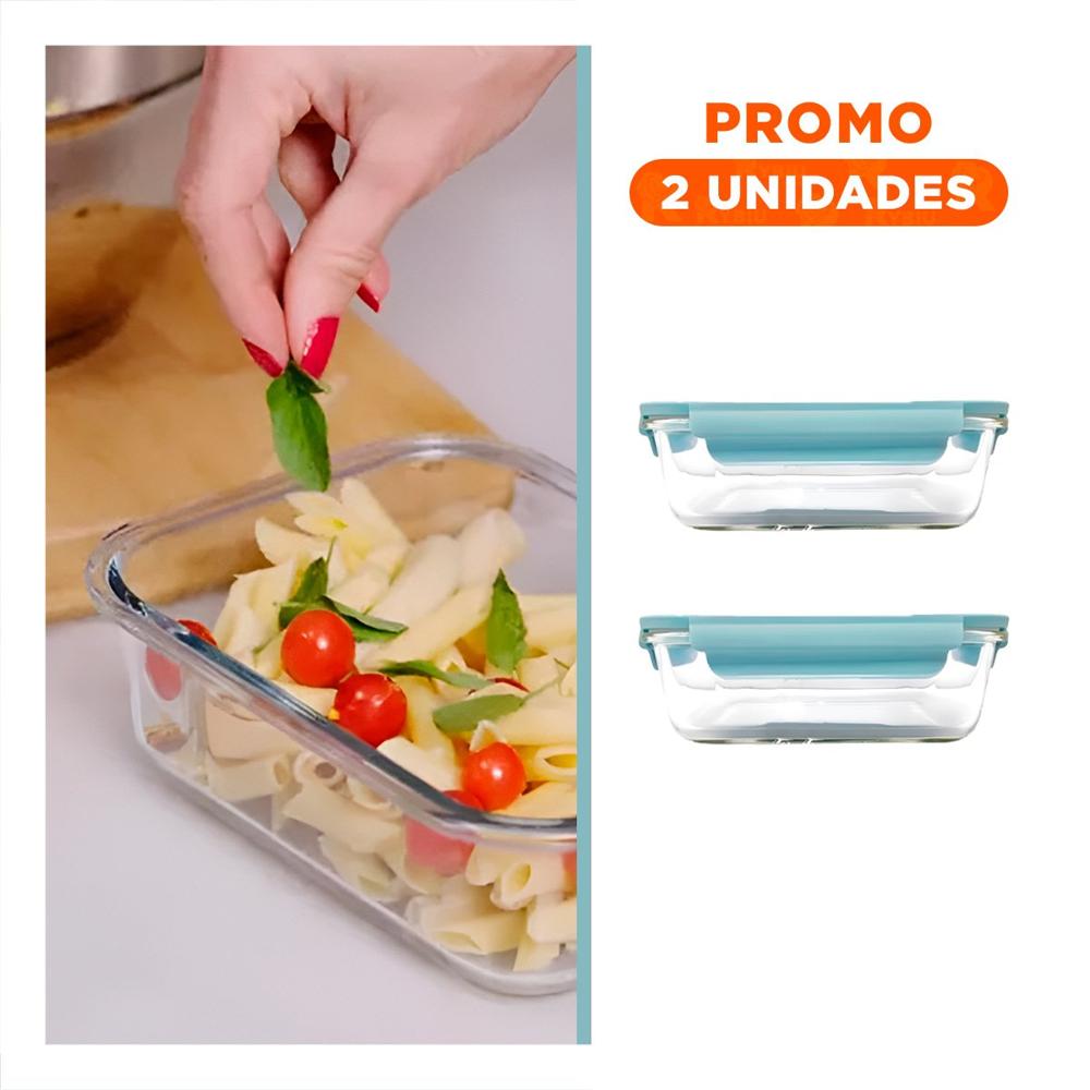 Pack2 Conservador de Vidrio 1040 ml con Tapa Celeste para Re