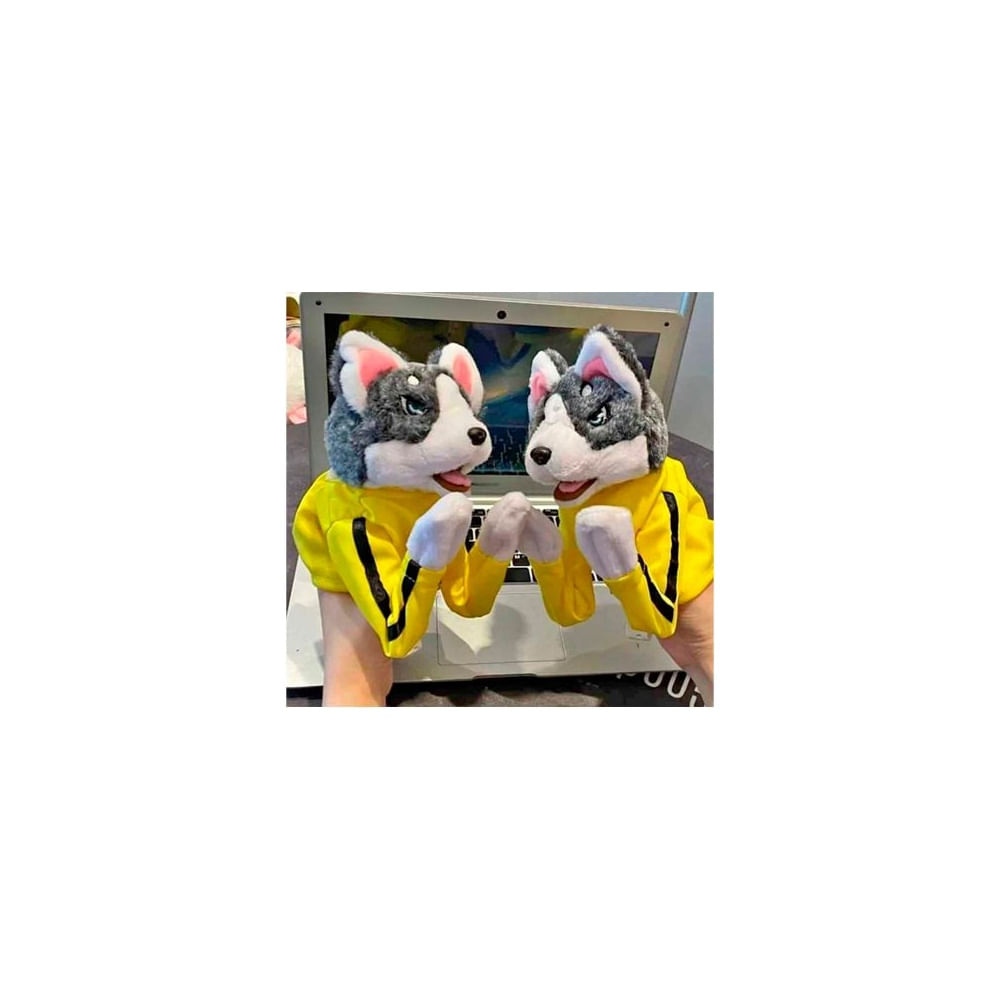 Peluche de Perro Husky Boxeador Suave y Divertido Amarillo