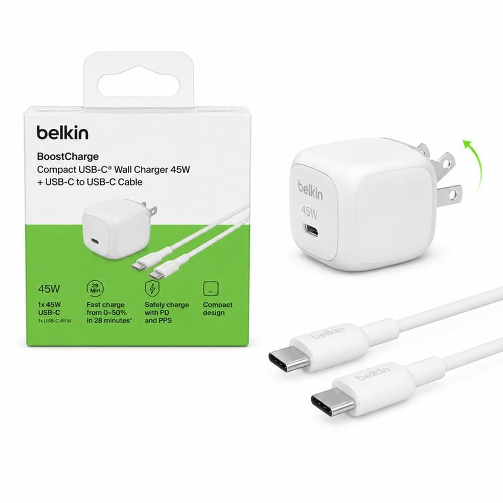 Cargador de Pared Belkin BoostCharge 45W USB-C con Cable