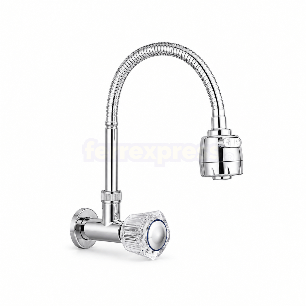 Grifo cromado flexible agua fría perilla acrílico doble función aireador