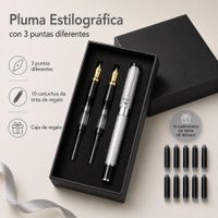 LAPICERO PLUMA FUENTE  3 BOLIGRAFO 10 cartuchos tinta PLATEADO