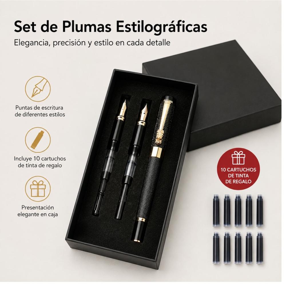 LAPICERO PLUMA FUENTE x3 PUNTAS BOLIGRAFO 10 cartuchos de tinta