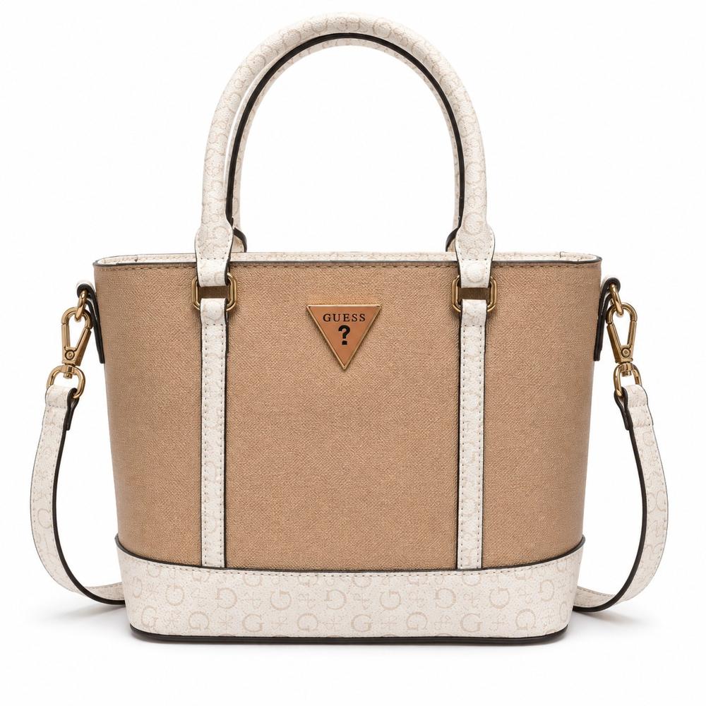 CARTERA QUINLEY MINI TOTE Y CROSSBODY GUESS MARRON Y BLANCO
