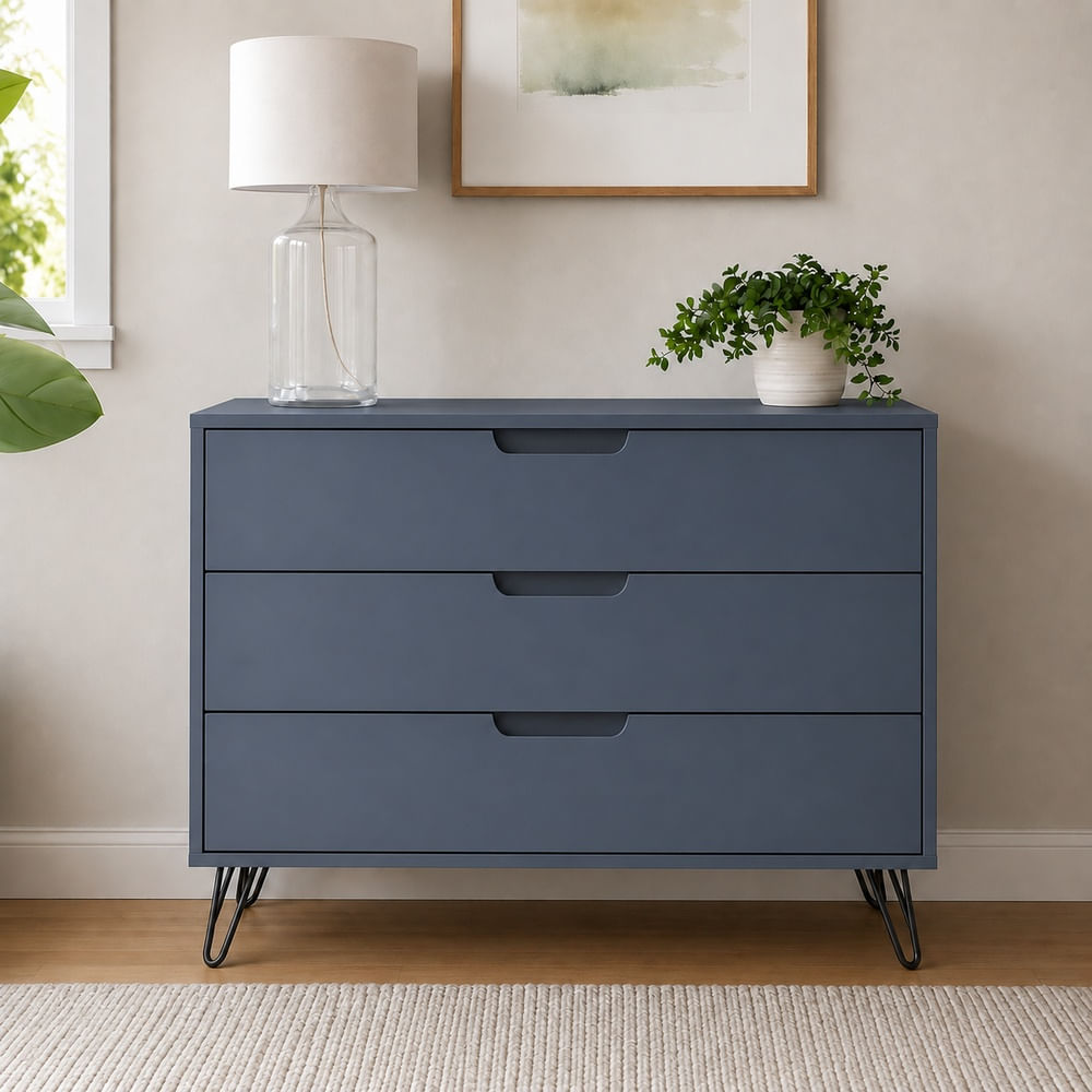 Cómoda Contemporánea Loreanna 3 Cajones Ventitas Home Azul Acero