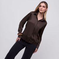 Blusa Mujer Saten Manga Larga