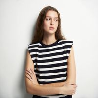 Top Punto Mujer Sfera Manga Sisa Marino Blanco