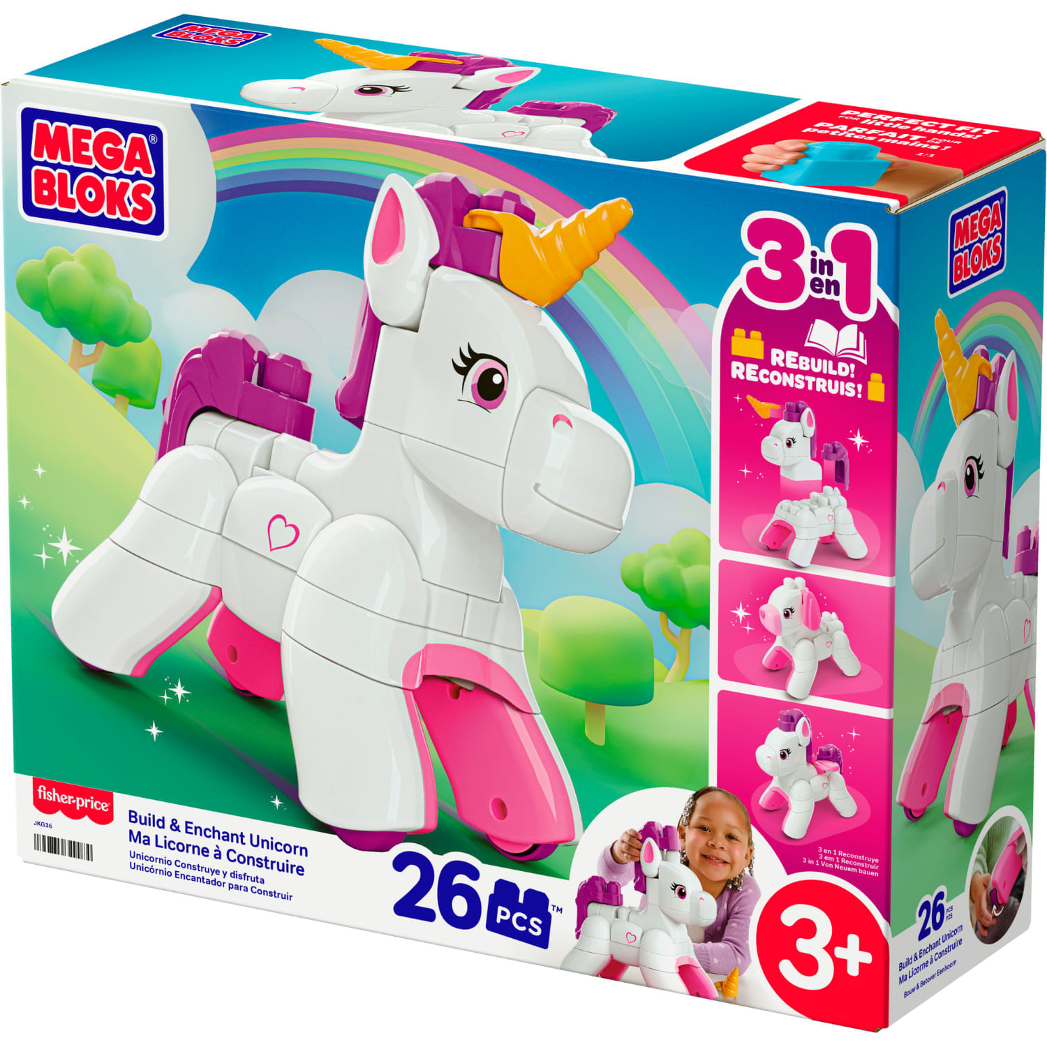 Set De Construcción 3 En 1 Unicornio Arma Y Brilla Mega Bloks 3 Años+