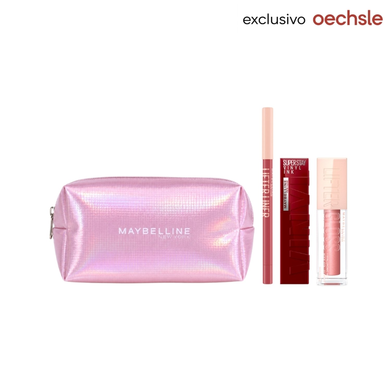 Trio Labial Líquido Maybelline Vinyl Ink Peppy + Brillo Labial Lifter Gloss Moon + Delineador De Labios Liner Peaking