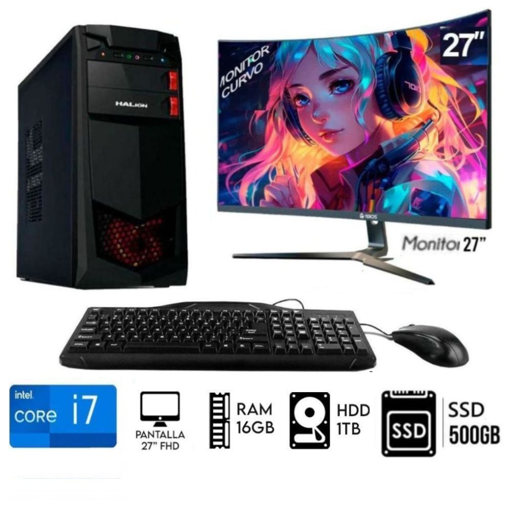 Computadora PC Intel Core i7 RAM 16GB Disco Duro 1TB-  SSD 480GB - Monitor 27 FHD