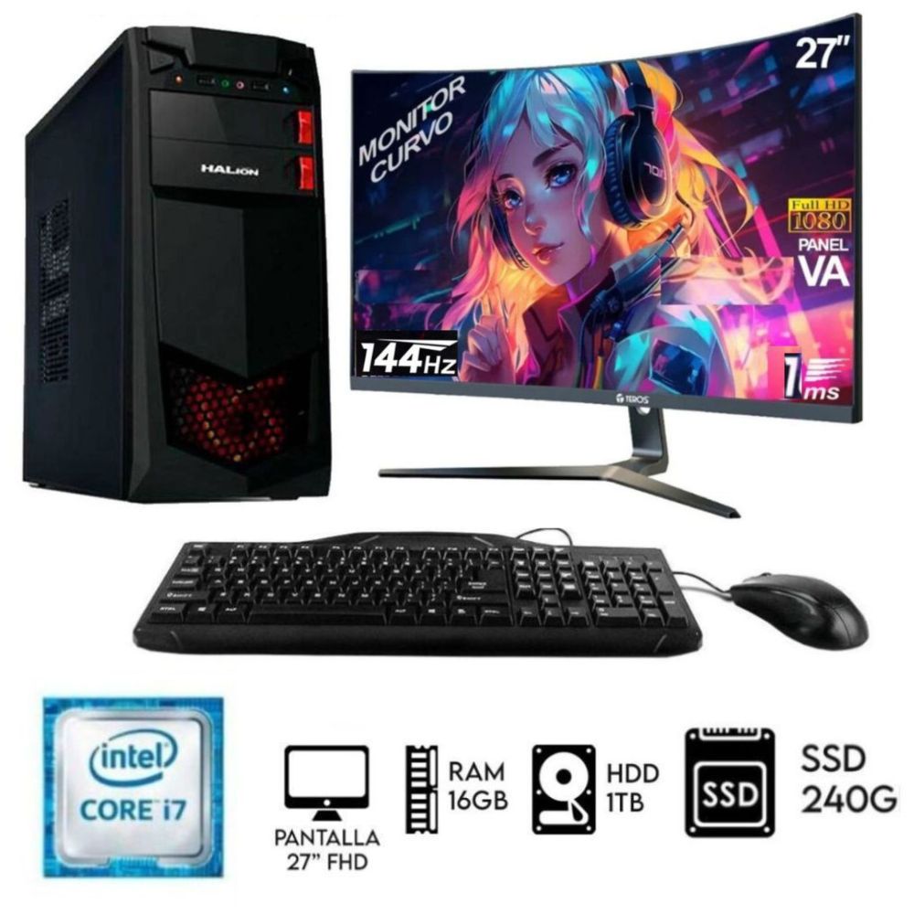 Computadora PC Intel Core i7  3.2ghz  Ram 16GB  Disco HDD 1TB   SSD 240GB  Monitor 27