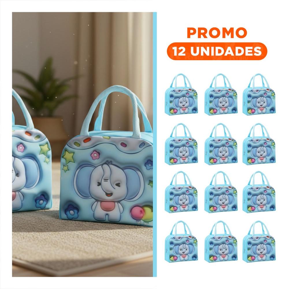 Pack12 Fiambrera Termica de Mano Kawaii Alegre Celeste