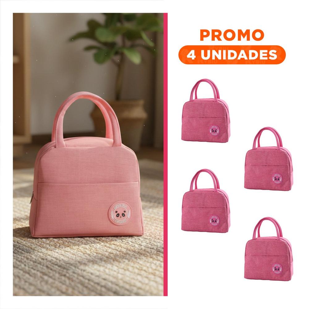 Pack4 Fiambrera y Bolsillo Exterior Funcional y Compacta Rosado