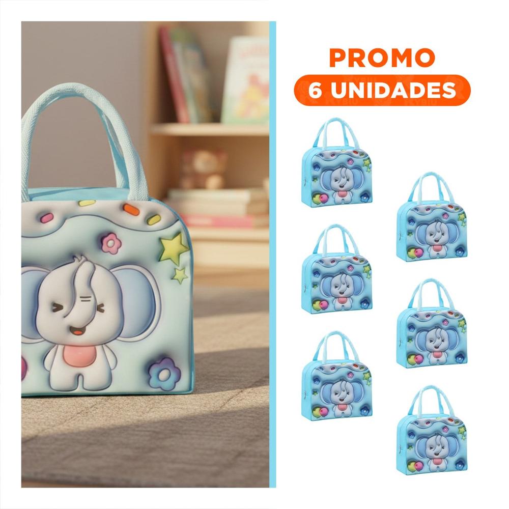 Pack6 Fiambrera Termica Portatil con Elefante Tierno Celeste Y Regalo Sticker