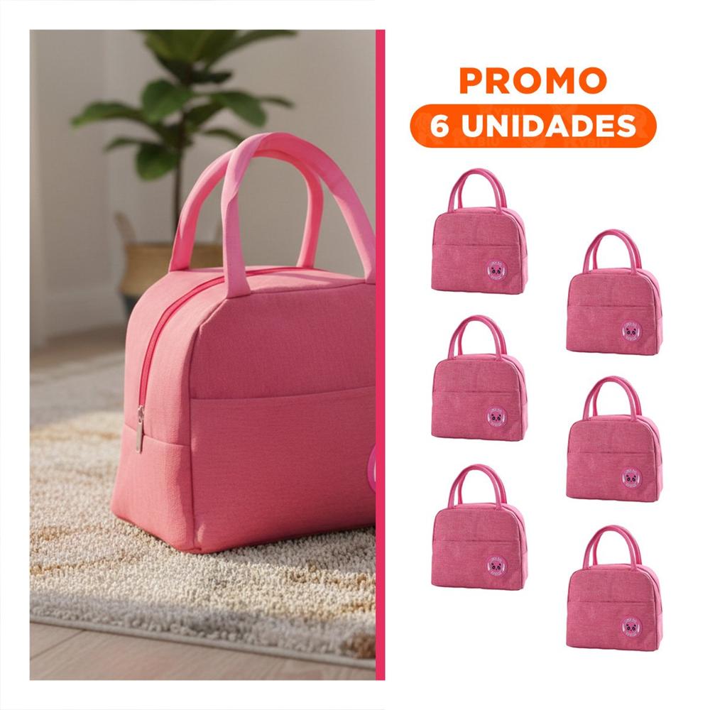 Pack6 Contenedor de Comida y Bolsillo Exterior Compacto y Funcional Rosado Y Regalo Sticker