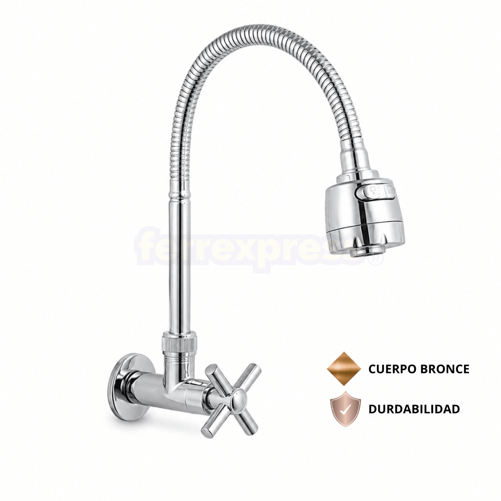 Grifo cromado flexible AF bronce Cruz con aireador doble función