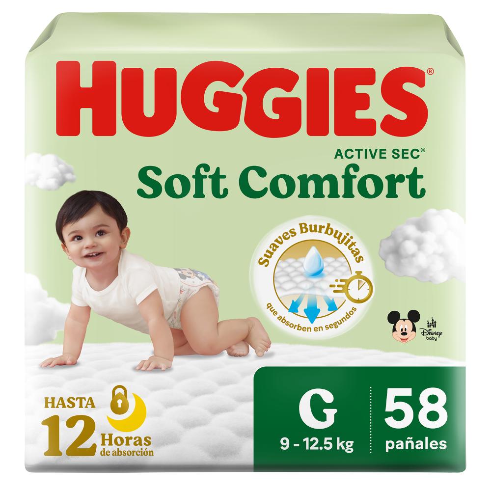 Pañales para Bebé HUGGIES Soft Comfort Talla G Paquete 58un