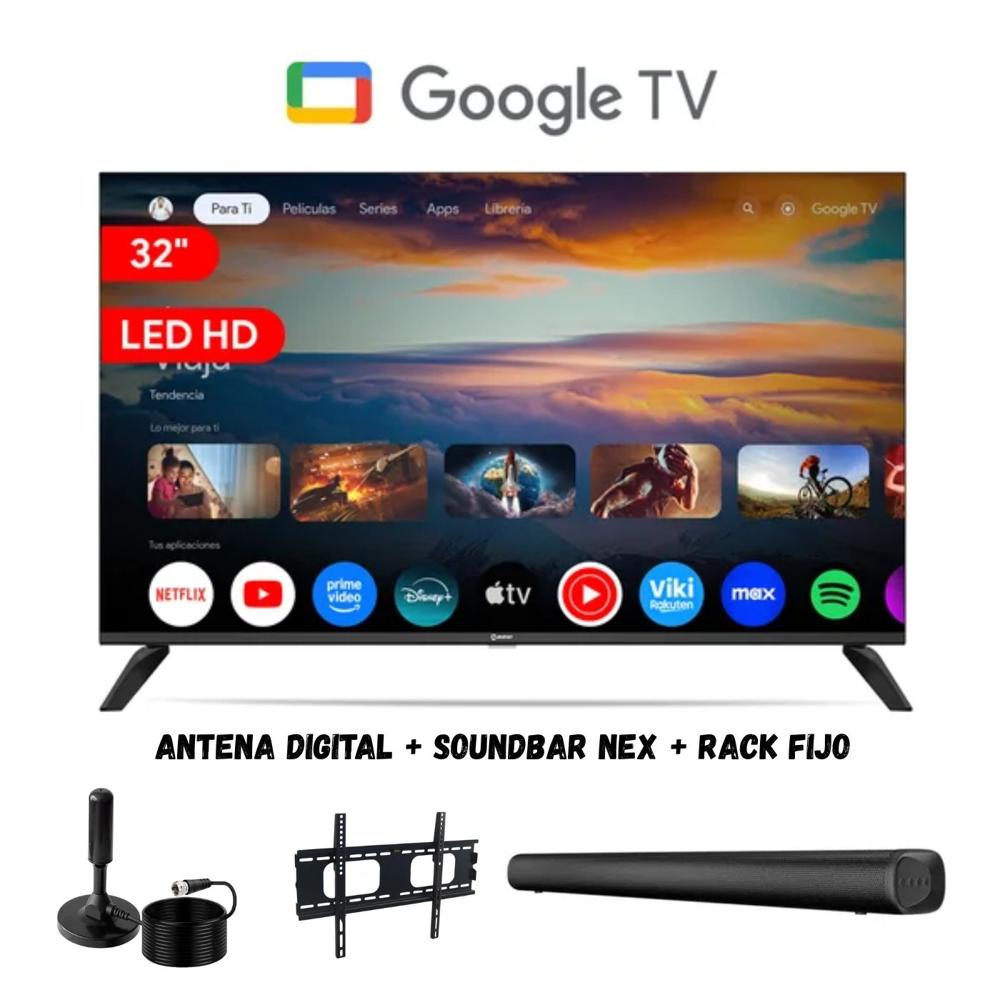 Televisor Smart 32'' HD GoogleTV MS32-E2000GBT Negro - Ant - Rack Fijo - Soundbar Nex