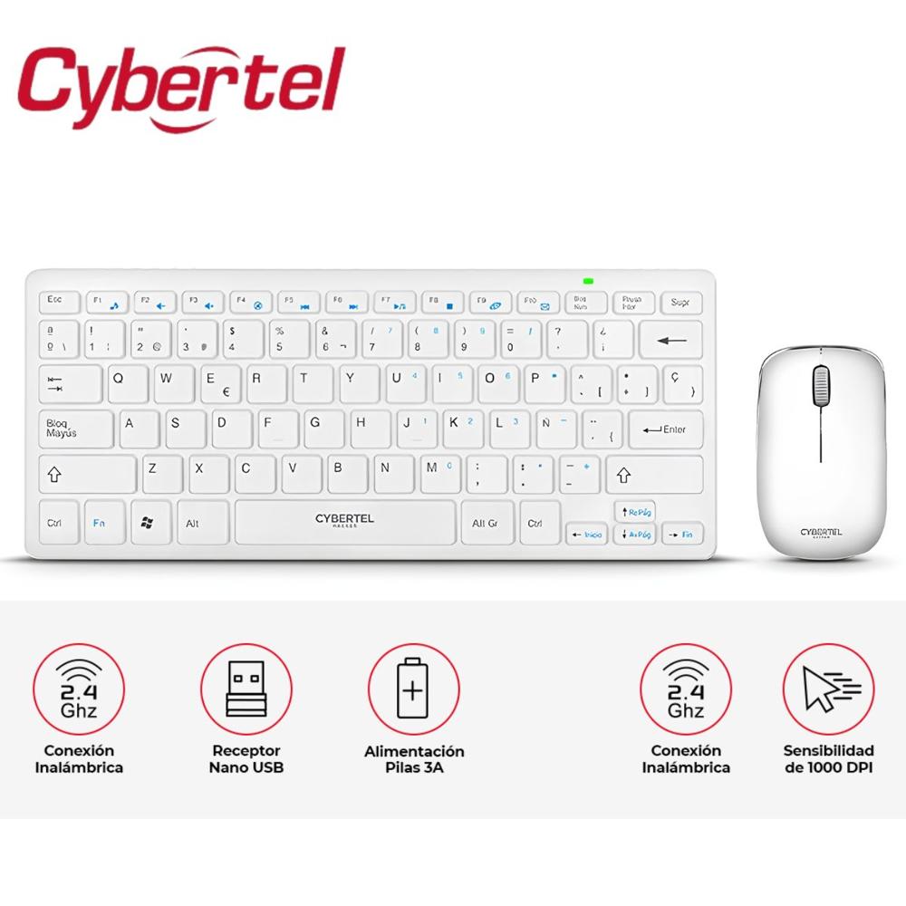 KIT TECLADO Y  MOUSE BLANCO WIFI CYBERTEL INALÁMBRICO HACKER-CYB WT803W